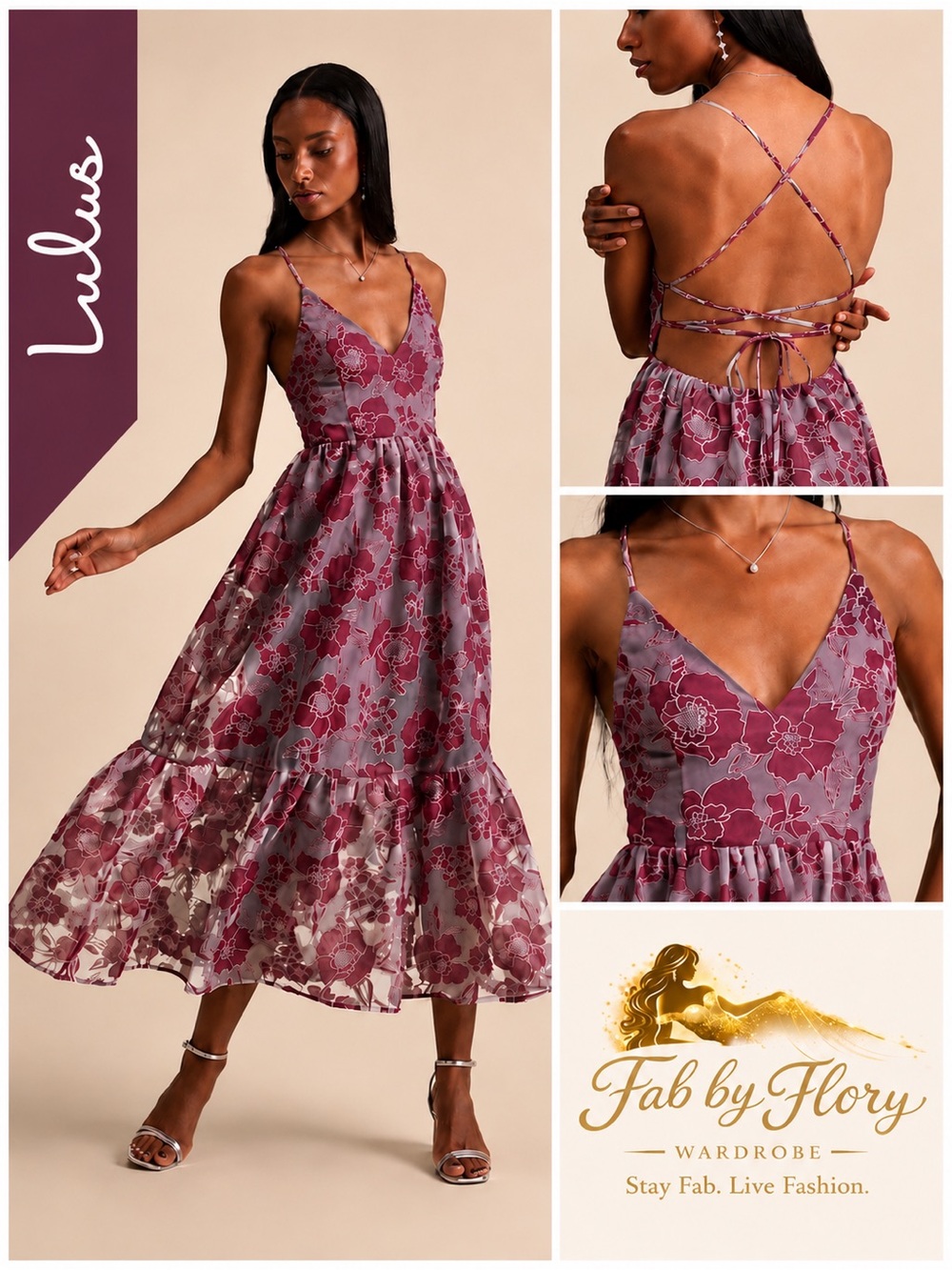 Lulus Feeling Like Forever Plum Jacquard Organza Lace-Up Midi Dress Size XL